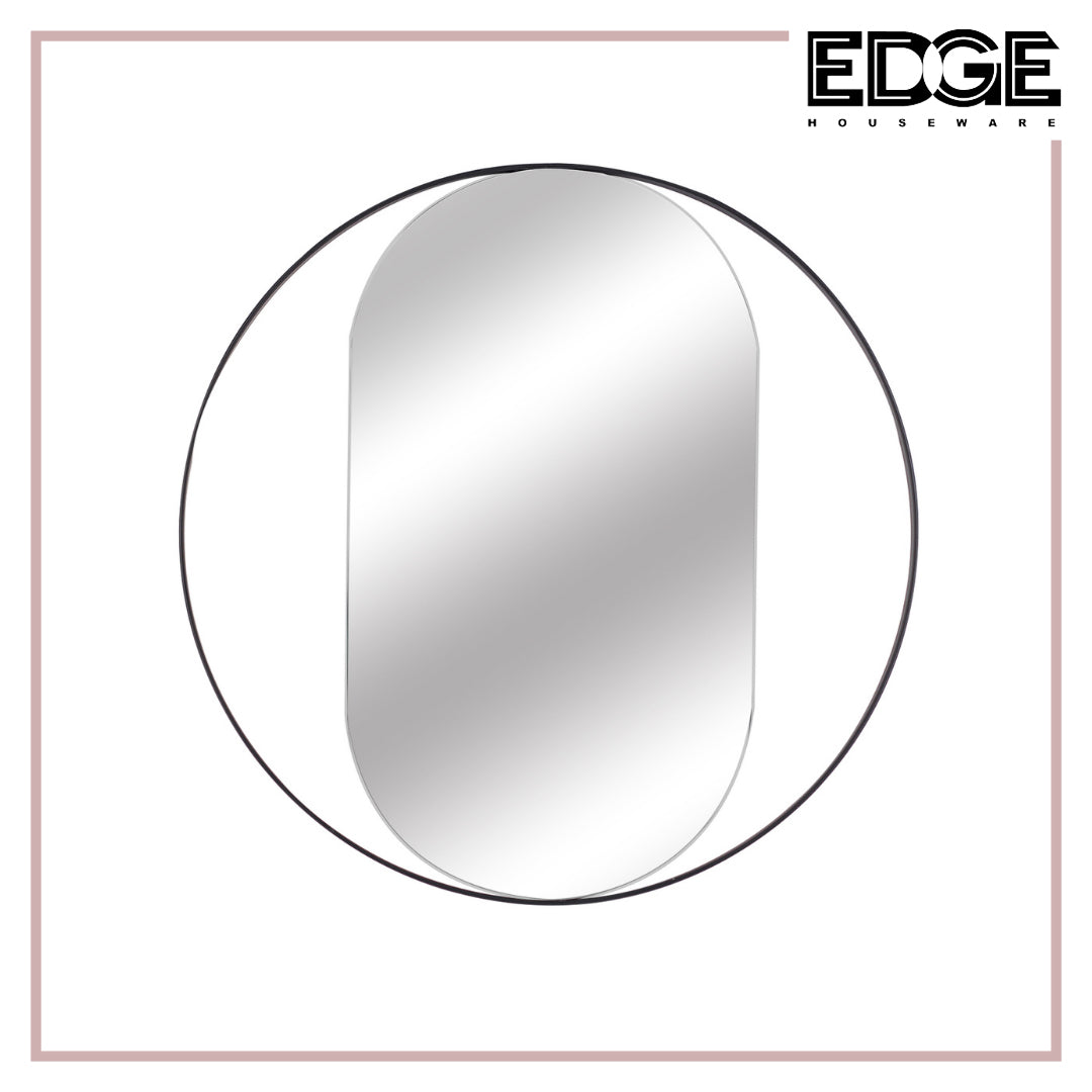 Edge Mirror 40x40cm Decorative Black Mirror for Wall Decor, Wall Mirror  with Metal Ring Frame for Bedroom Bathroom Living Room Entryway