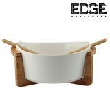 (10in)Ceramic Serving Plates With Wooden Stand Holder, Set for Home and Office with Wooden Display Stand