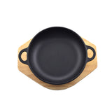 Sizzling Plate Round Cast Iron Skillet 19CM-24CM with With Handle and Wooden Base