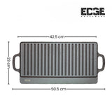Reversible Grill Griddle 2-in-1 Cast Iron Rectangular Grill, 42cm X 20cm Cooking Surface