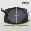 Edge 22cm Cast Iron Round Sizzling Plate with Detachable Handle And Wooden Base