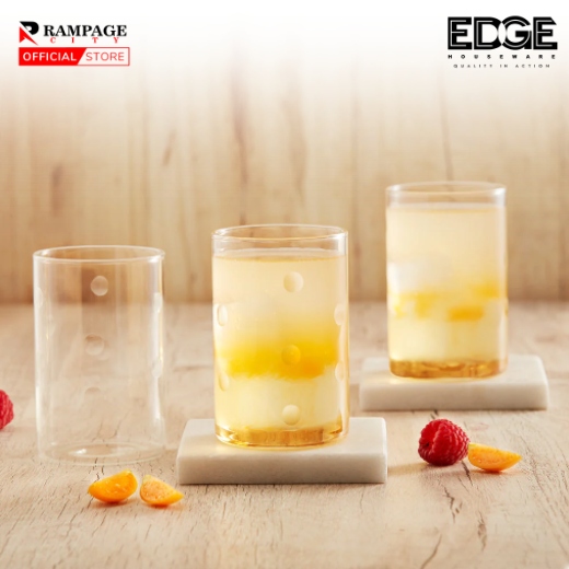 Edge Borosil Medalion Glassware Set of 6 - Durable, Stylish, Elegant and Easy to Clean - Perfect for Drinks - Drinkware