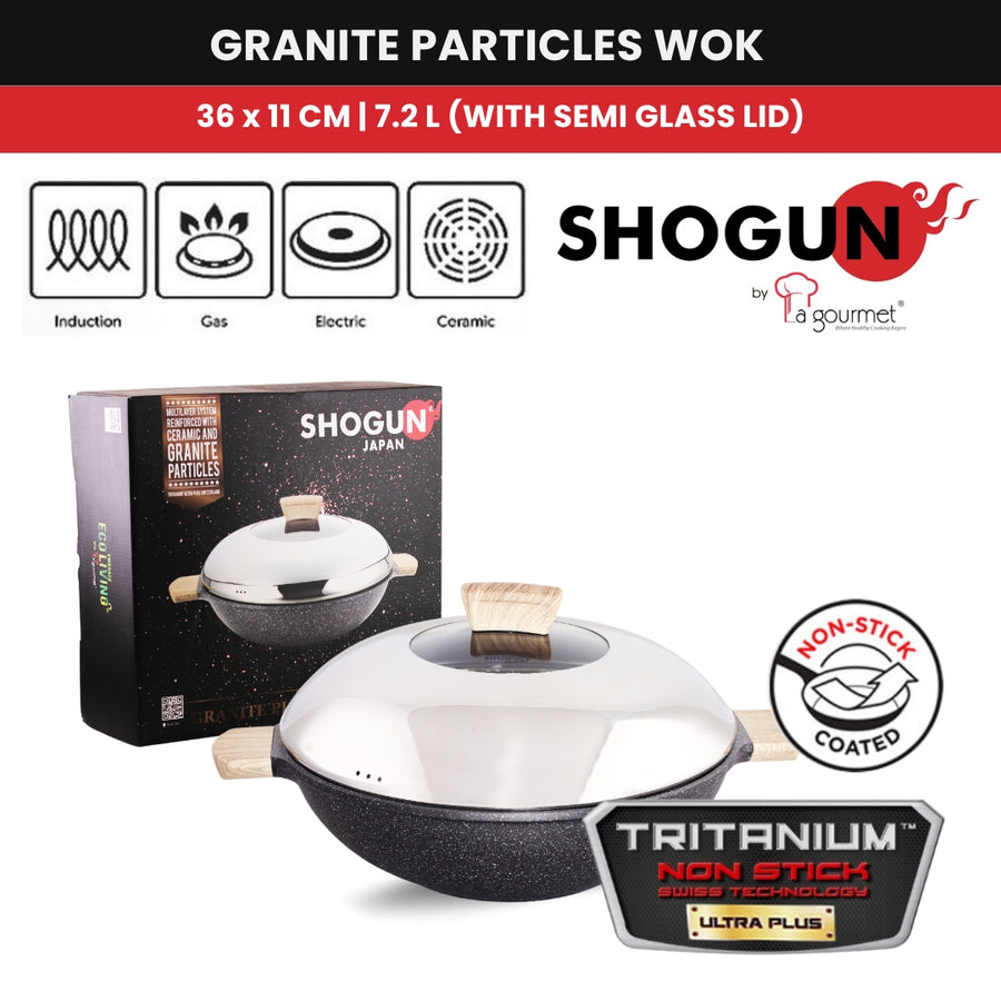 Shogun Granite Cookware Plus 36cm Covered Nonstick Wok with IH