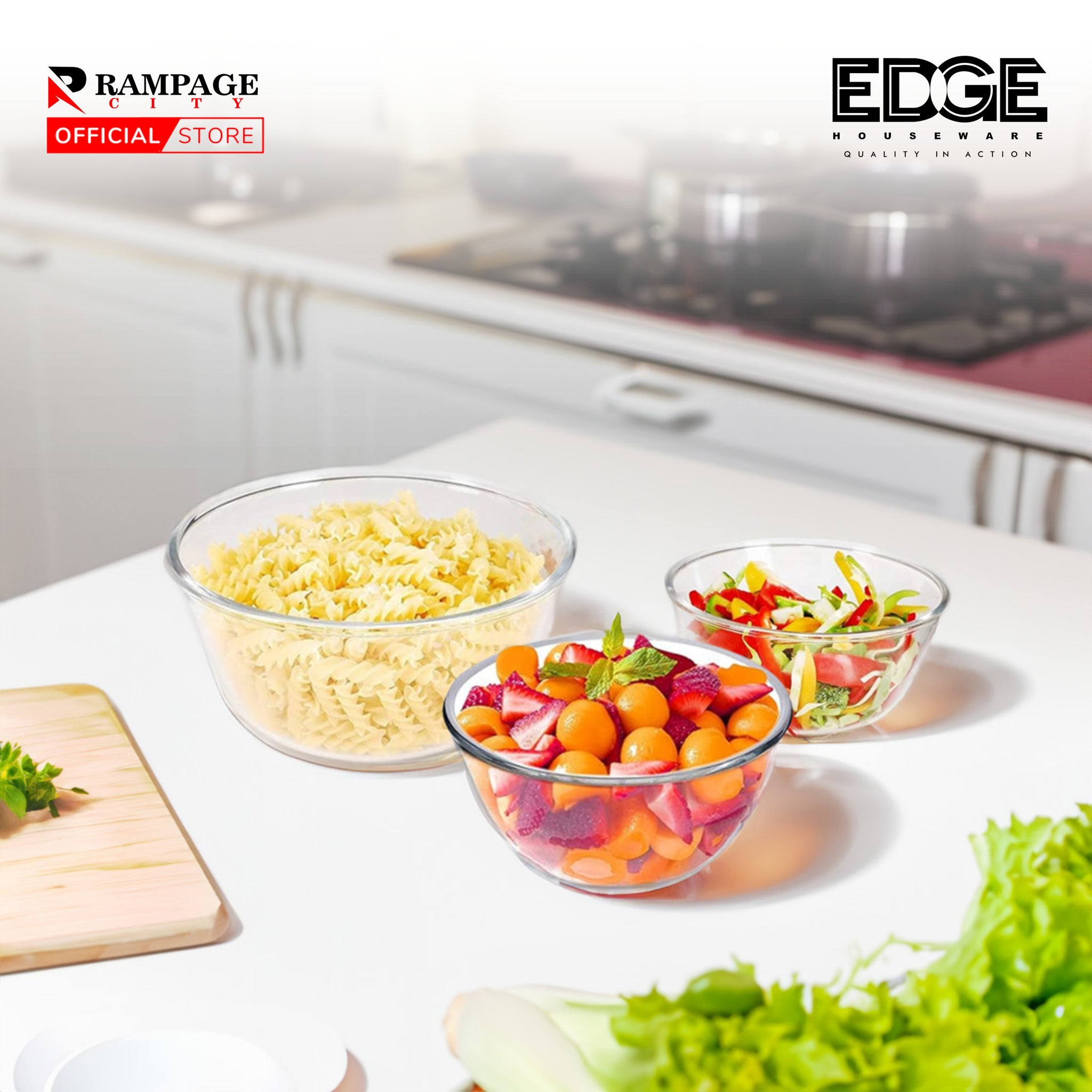 Set of Glass Round Transparent Mixing bowl, Serving bowl 500mL