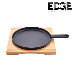 Sizzling Plate Iron Skillet Round  Steak Pan 20CM-24CM With Handle and Wooden Base