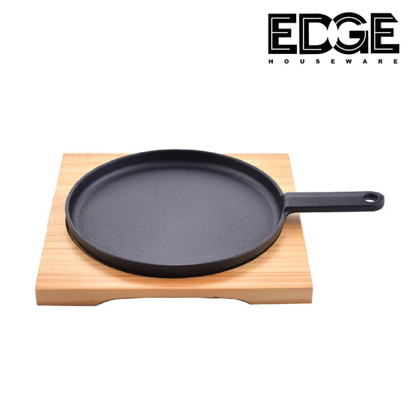 Sizzling Plate Iron Skillet Round  Steak Pan 20CM-24CM With Handle and Wooden Base