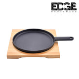 Sizzling Plate Iron Skillet Round  Steak Pan 20CM-24CM With Handle and Wooden Base