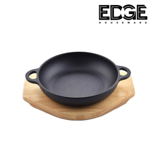 Sizzling Plate Round Cast Iron Skillet 19CM-24CM with With Handle and Wooden Base