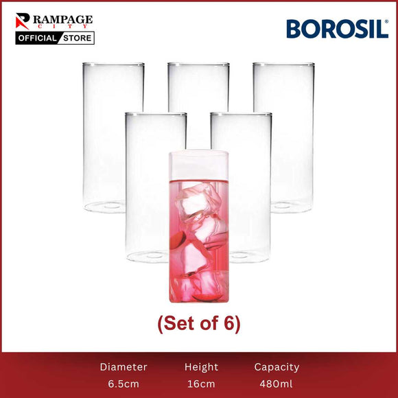 Edge Set of 6 Glasses Borosil Collins Glass-480mL, Beautifully Crafted with Nature-Inspired Design for a Touch of Elegance in Every Sip