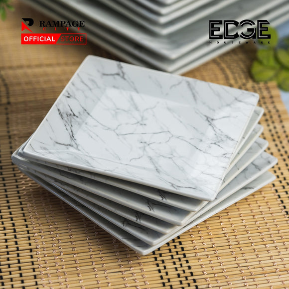 Square Fashion Marble Design Plates Set of 6, 6 Inches Dinner Plates, Dessert Marble