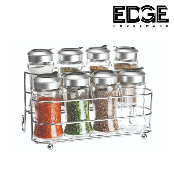 Stainless Steel Racks Spice Rack Organizer with 8 pcs Glass Jars, Seasoning Containers