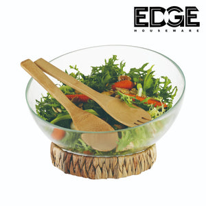 4 in 1 Salad Bowl with Salad Servers and Bamboo Stand Mixing Bowl