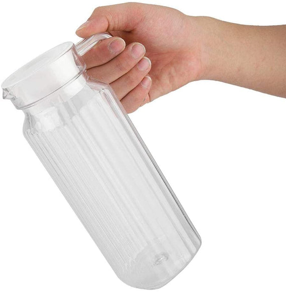 Clear Disposable Plastic Serving Pitcher 1000ml (34oz) with Black Lid - 24 Count Premium Quality Elegant Serveware for Parties and Events