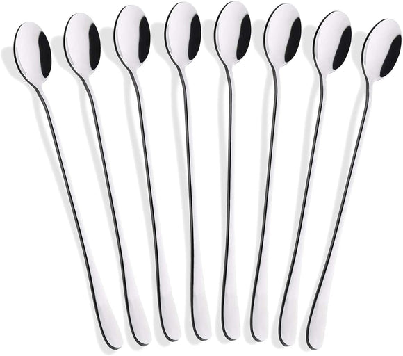 Set of 8 -  7.5 Inches Long Handle Spoon Stainless Steel Cocktail Stirring Spoons