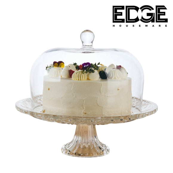 Glass Cake Stand with Dome - Footed Glass Service Plate