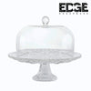 Edge Glass Cake Stand with Dome - Footed Glass Service Plate