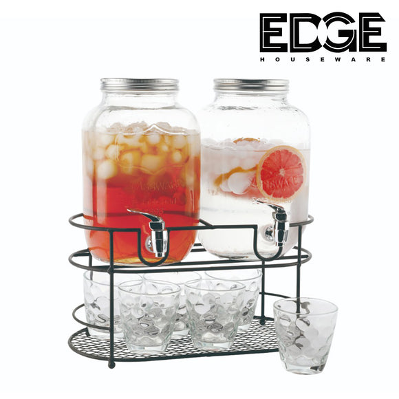 4000 ML Dual Gallon Glass Beverage Drink Dispensers with 2 Sets and 6pcs of Glass Tumbler