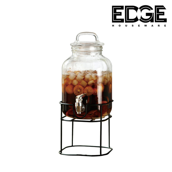 3000ML Glass Drink Dispenser for Parties - 1 Gallon Glass Jar Beverage Dispenser with Stand