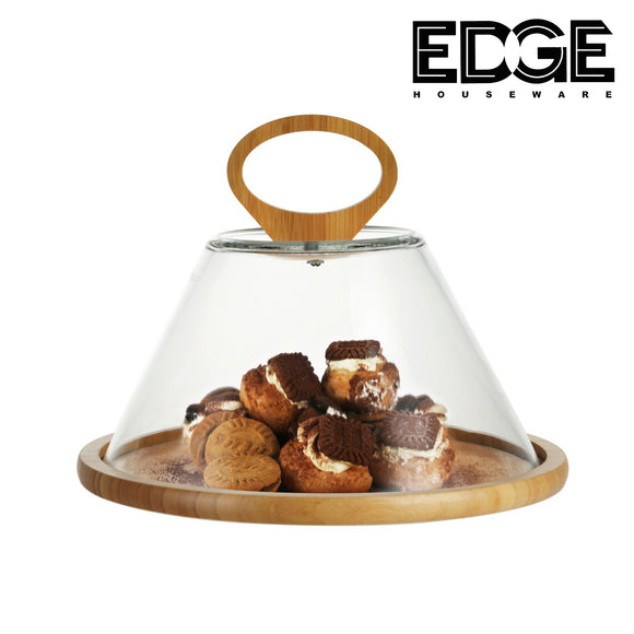 Cake Stand with Glass Dome –  Serving Tray with Glass Dome - Premium Natural  Wood- Display