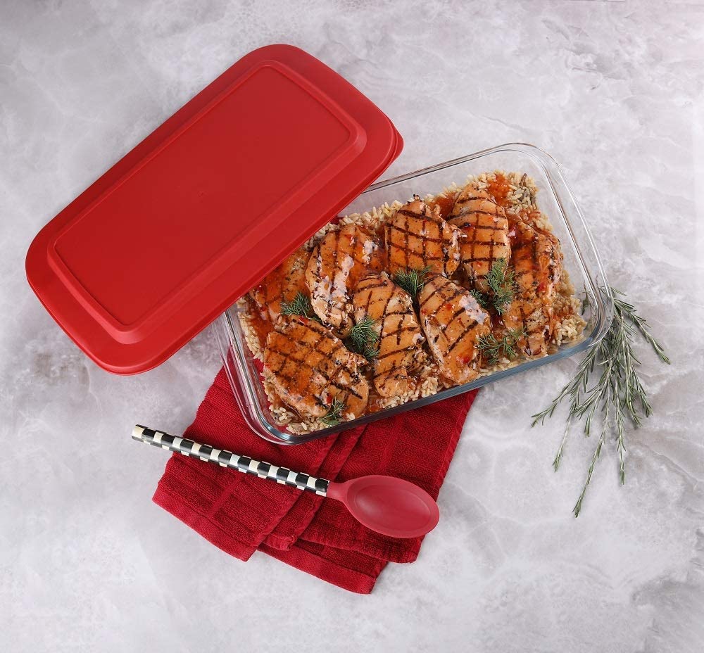 Demeter Deep Glass Rectangular Baking Dish with LID Microwave Safe Gla ...
