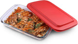 Demeter Deep Glass Rectangular Baking Dish with LID Microwave Safe Glass Food Storage Containers - Newly Innovated Hinged BPA-free Locking lids