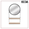 Edge Black Bathroom Mirror with 2 layers wooden Shelves, Large Accent Wall Mirror for Decor, Round Decorative Mirror with Metal Iron Frame for Foyer