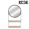 Edge Black Bathroom Mirror with 2 layers wooden Shelves, Large Accent Wall Mirror for Decor, Round Decorative Mirror with Metal Iron Frame for Foyer