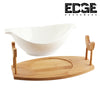 Edge Ceramic ware 11" Serving Bowls With Wooden Stand Holder