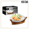 Edge Ceramic ware 12" Serving Plates With Wooden Stand Holder, White Ceramic, Set for Home  with Wooden Display Stand