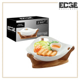 Ceramic Serving Plates With Wooden Stand Holder, Set for Home  with Wooden Display Stand(12in)