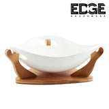 Ceramic ware 12" Serving Plates With Wooden Stand Holder, White Ceramic, Set for Home  with Wooden Display Stand