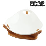 Ceramic ware 12" Serving Plates With Wooden Stand Holder, White Ceramic, Set for Home  with Wooden Display Stand