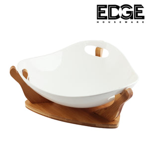 Ceramic Serving Plates With Wooden Stand Holder, Set for Home  with Wooden Display Stand(12in)