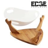 Ceramic ware 12" Serving Plates With Wooden Stand Holder, White Ceramic, Set for Home  with Wooden Display Stand