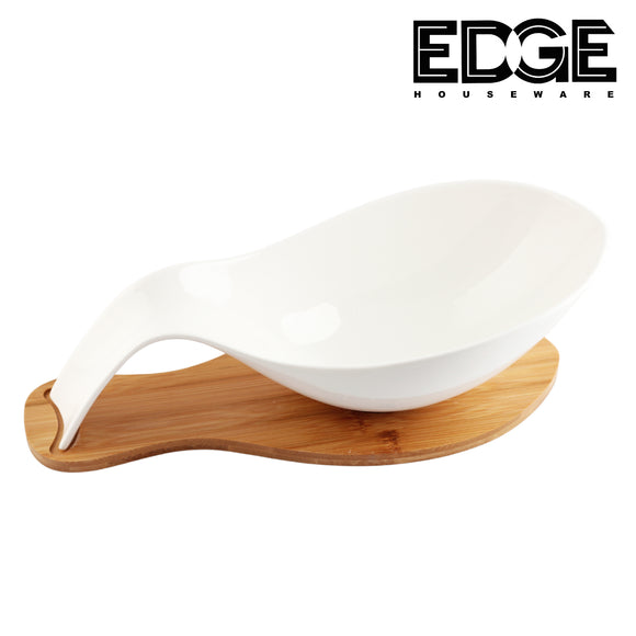 Ceramic Serving Plates With Wooden Stand Holder, Set for Home and Office with Wooden Display Stand1 (16