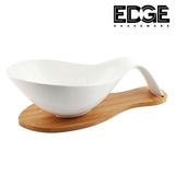 Ceramic ware 16" Serving Plates With Wooden Stand Holder, White Ceramic, Set for Home and Office with Wooden Display Stand