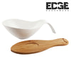 Edge Ceramic ware 16" Serving Plates With Wooden Stand Holder, White Ceramic, Set for Home and Office with Wooden Display Stand