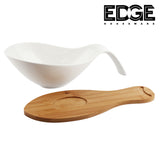 Ceramic ware 16" Serving Plates With Wooden Stand Holder, White Ceramic, Set for Home and Office with Wooden Display Stand