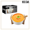 Edge Ceramicware 10" Serving Plates With Wooden Stand Holder, White Ceramic, Set for Home and Office with Wooden Display Stand