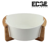Ceramicware 10" Serving Plates With Wooden Stand Holder, White Ceramic, Set for Home and Office with Wooden Display Stand
