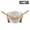 Edge Ceramicware 10" Serving Plates With Wooden Stand Holder, White Ceramic, Set for Home and Office with Wooden Display Stand