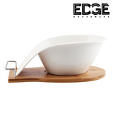 Ceramicware 12" Serving Plates With Wooden Stand Holder, White Ceramic, Set for Home and Office with Wooden Display Stand