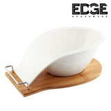 Ceramicware 12" Serving Plates With Wooden Stand Holder, White Ceramic, Set for Home and Office with Wooden Display Stand
