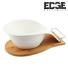 Edge Ceramicware 12" Serving Plates With Wooden Stand Holder, White Ceramic, Set for Home and Office with Wooden Display Stand