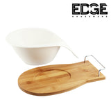 Ceramicware 12" Serving Plates With Wooden Stand Holder, White Ceramic, Set for Home and Office with Wooden Display Stand