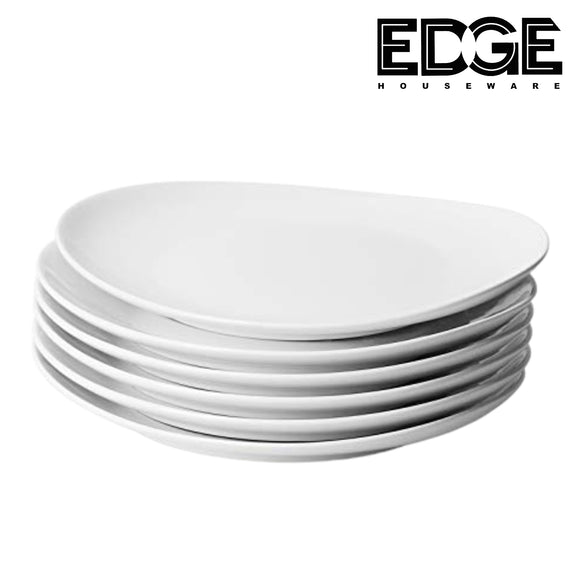 set of 6 Oval White Ceramic Dinner Plates, Round Dessert or Salad Plate, Serving Dishes, Dinnerware Sets,