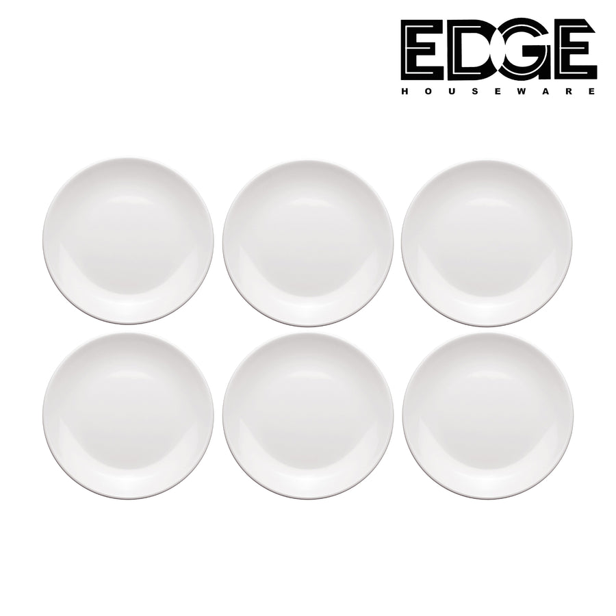 Edge 7 Inches set of 6 Kitchen Dinnerware Set, Plates, Dishes, Bowls, Service  White Ceramic  Coupe Plate