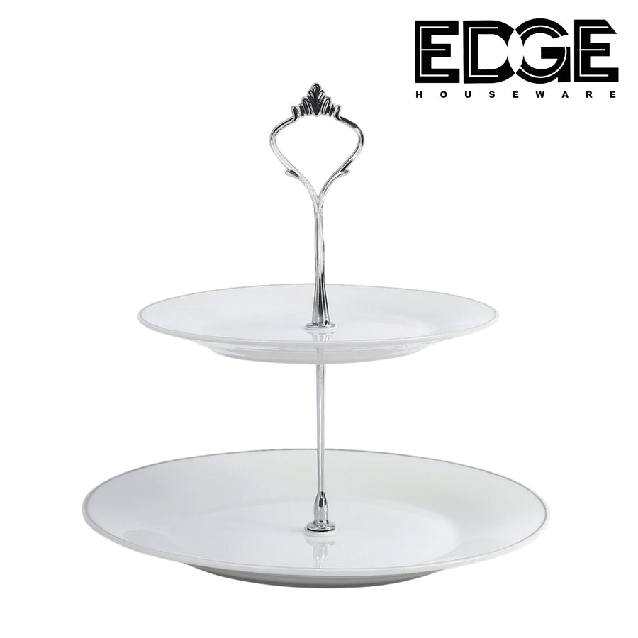 Edge  Ceramic Cupcake Stand, 2 Tier Ceramic Dessert Display Tower Pastry Serving Tray