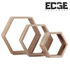 Edge  DIY Shelf 26-21-16cm Set of 3 Rustic State Brooks Wall Mount Hexagon Wooden Box Shelf  Distressed Walnut Varying Sizes.