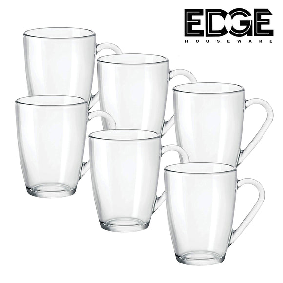Glass Coffee Mugs Set of 6, Microwave Safe Borosilicate Glass Cups, 380ML Large Mugs